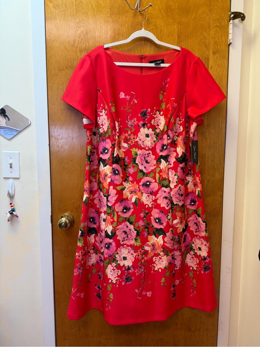 Jessica Howard Red Floral A-Line Dress with Pink Accents